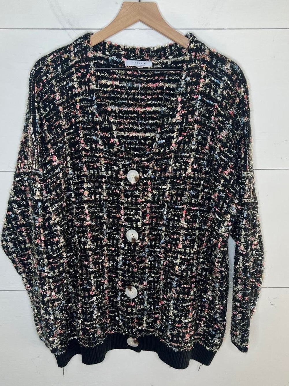 Favlux • Metallic Silver Thread Button Up Oversized Cardigan Sweater